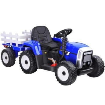Akkumulátoros traktorok - Kék gyerek traktor, pótkocsival kép