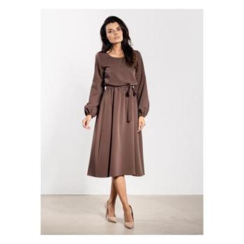 Alkalmi ruhák - Barna, bő midi ruha övvel kép