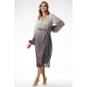 Alkalmi ruhák - Ezüst színű flitterekkel díszített átkötött ombre ruha kép