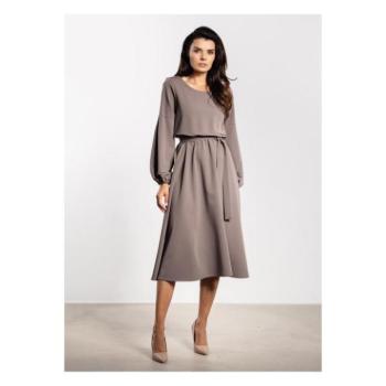 Alkalmi ruhák - Laza, bézs színű midi ruha övvel kép