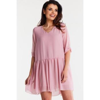 Alkalmi ruhák - Laza rózsaszín sifon ruha fodros díszítéssel kép