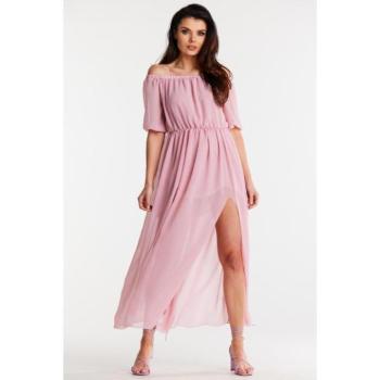 Alkalmi ruhák - Női hosszú rózsaszín sifon ruha hasítékkal kép