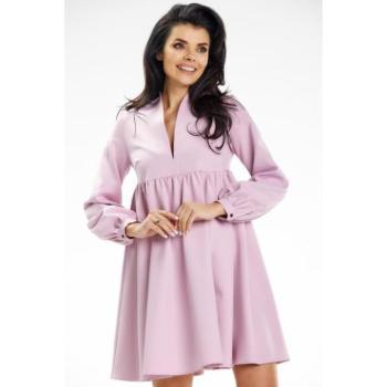 Alkalmi ruhák - Női rózsaszín miniruha hosszú ujjal kép