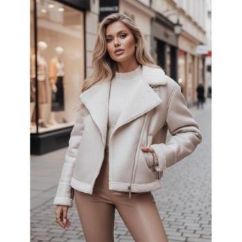 Átmeneti kabátok - Fehér női velúr kabát szőrmével TY4748z kép