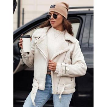 Átmeneti kabátok - Fehér velúr női kabát szőrmével TY4732 kép