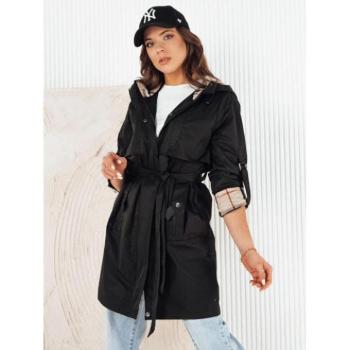 Átmeneti kabátok - Fekete átmeneti parka megkötős derékkal kép