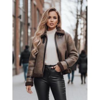 Átmeneti kabátok - Kávébarna női kabát szőrmével TY4740z kép