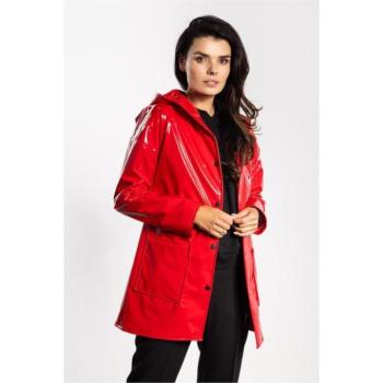 Átmeneti kabátok - Latex piros női kabát kapucnival kép