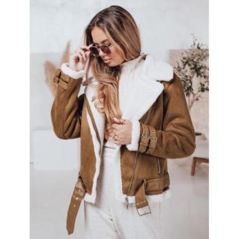 Átmeneti kabátok - Női barna velúr kabát szőrmével TY4733 kép