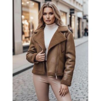 Átmeneti kabátok - Női barna velúr kabát szőrmével TY4747z kép