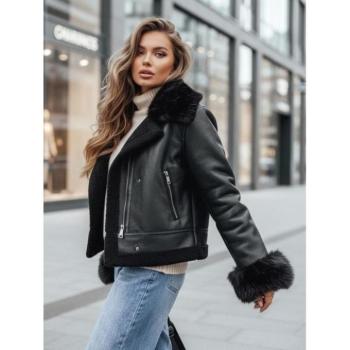 Átmeneti kabátok - Női fekete bőrkabát szőrmével TY5244z kép