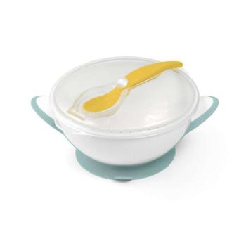 BabyOno tányér - tapadó aljú, fedeles, kanállal zöld 1063/04 kép