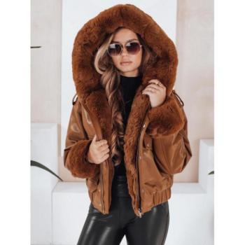 Bőrdzsekik - Barna női bőrkabát szőrmével TY5129 kép