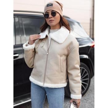 Bőrdzsekik - Bézs színű női bőrkabát szőrmével TY4731 kép