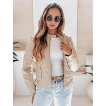 Bőrdzsekik - Bézs színű, steppeléssel díszített női bőrkabát TY5215 kép