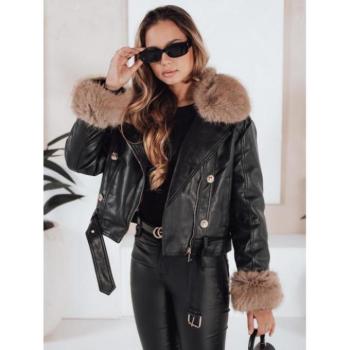 Bőrdzsekik - Fekete női bőrkabát szőrmével TY5210 kép