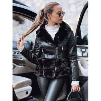 Bőrdzsekik - Fekete női bőrkabát szőrmével TY5274 kép