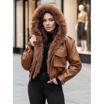 Bőrdzsekik - Női barna bőrkabát TY4761z kép