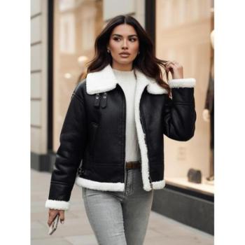 Bőrdzsekik - Női fekete bőrkabát szőrmével TY4730z kép