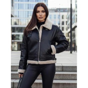 Bőrdzsekik - Női fekete bőrkabát szőrmével TY4756z kép