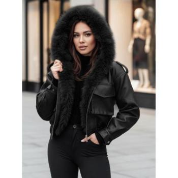 Bőrdzsekik - Női fekete bőrkabát szőrmével TY4762z kép