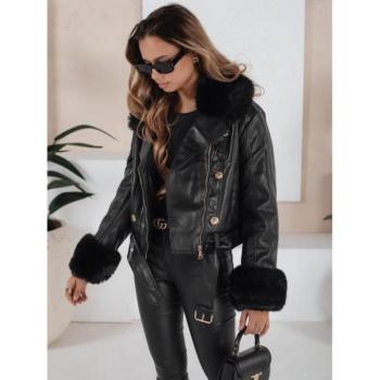 Bőrdzsekik - Női fekete bőrkabát szőrmével TY5209 kép