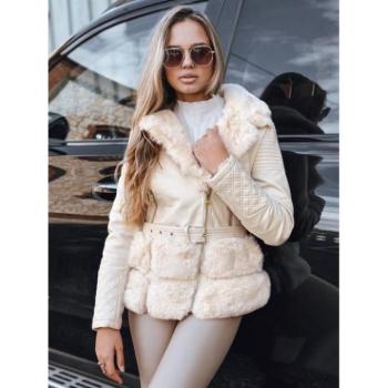 Bőrdzsekik - Női krémszínű bőrkabát szőrmével TY5275 kép