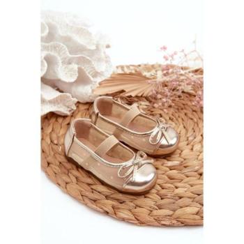 Divat kiegészítők és ruhák kiárusítása - Arany masnival díszített lányka balerinák akciósan kép