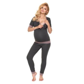 Divat kiegészítők és ruhák kiárusítása - Grafit színű gombos kismama- és szoptatós pizsama akciósan kép