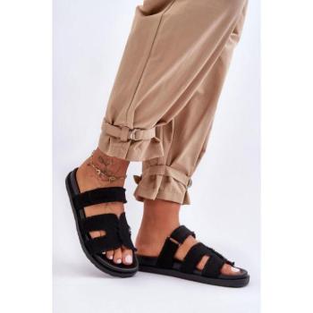 Divat kiegészítők és ruhák kiárusítása - Női fekete flip-flopok tépőzárral akciósan kép