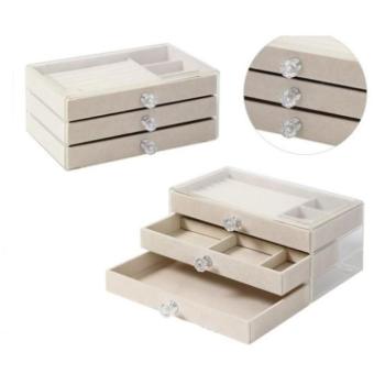 Ékszerdobozok - Átlátszó bársony ékszerdoboz krém színben kép