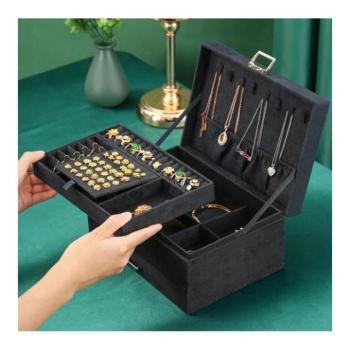 Ékszerdobozok - Fekete ékszerdoboz, sok rekesszel kép