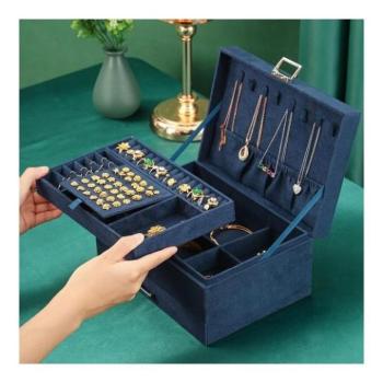 Ékszerdobozok - Sötétkék ékszerdoboz, sok rekesszel kép