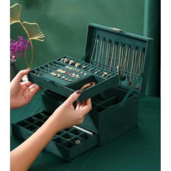 Ékszerdobozok - Zöld ékszerdoboz, sok tárolórekesszel kép