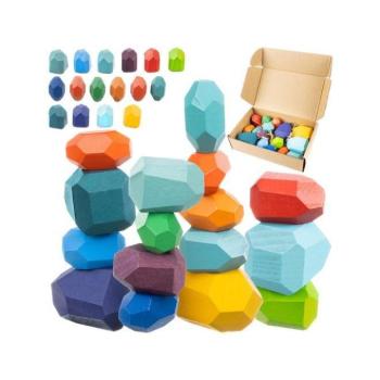 Építőjátékok - 16 db színes fakőből álló készlet kép