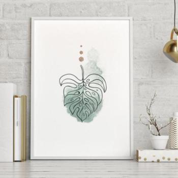 Fali plakátok - Fehér minimalista poszter, filodendron motívummal kép