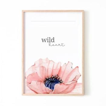 Fali plakátok - Fehér poszter, pipacs motívummal és Wild heart felirattal kép