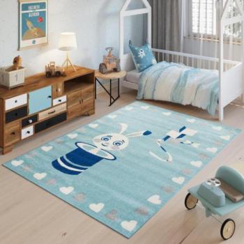 Gyerekszoba szőnyegek - Kék gyerekszoba szőnyeg, nyuszival kép