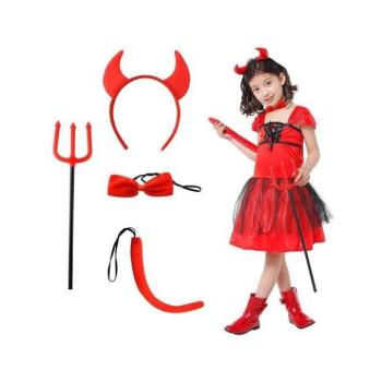 Gyermek kosztümök - Piros gyerek ördög jelmez - 4 darabos szett kép
