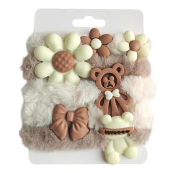 Haj kiegészítők - 5 az 1-ben bolyhos hajgumi szett bézs színben kép