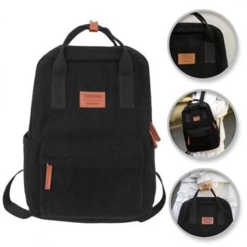 Hátizsákok és zsákok - Bársony iskolai hátizsák fekete színben kép