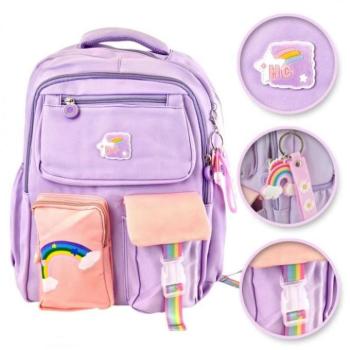 Hátizsákok és zsákok - Gyerek lila iskolai hátizsák RAINBOW zsebekkel kép