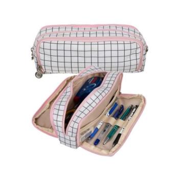 Hátizsákok és zsákok - Háromrekeszes tolltartó kockás mintával kép