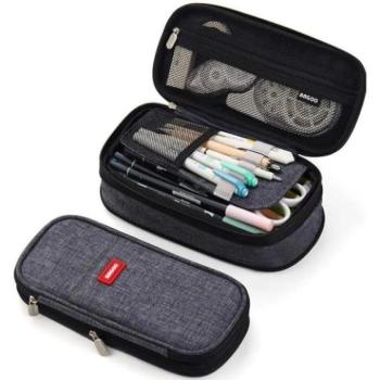 Hátizsákok és zsákok - Nagy, kétkamrás tolltartó sötétszürke színben kép