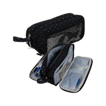 Hátizsákok és zsákok - Pöttyös fekete tolltartó három rekesszel kép