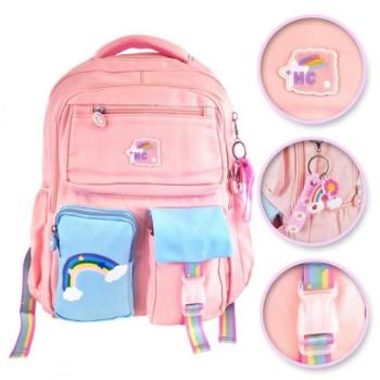 Hátizsákok és zsákok - Rózsaszín RAINBOW iskolatáska zsebekkel kép