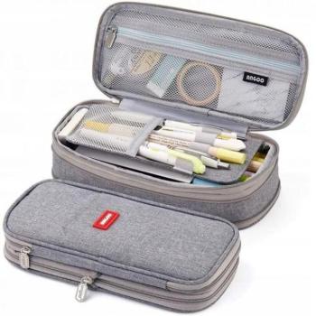 Hátizsákok és zsákok - Szürke, nagyméretű tolltartó két rekesszel kép