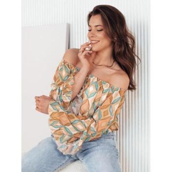 Hosszú ujjú blúzok - Barna mintás váll nélküli blúz kép