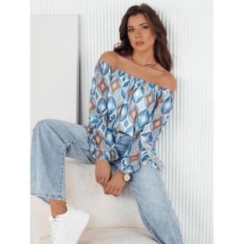 Hosszú ujjú blúzok - Mintás világoskék blúz szabadon hagyott vállal kép