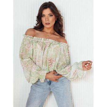 Hosszú ujjú blúzok - Mintás zöld blúz szabad vállal kép